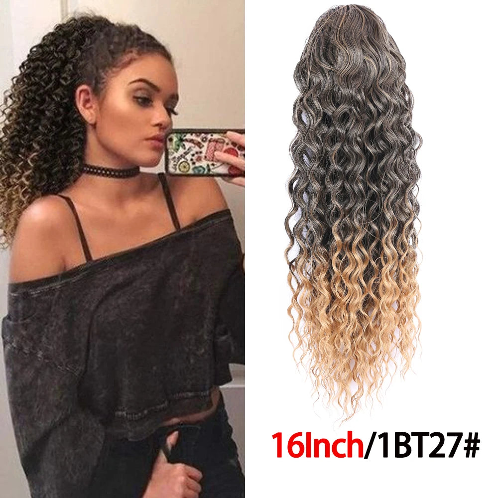 Long Synthetic Deep Wave Wrap Drawstring Ponytails - Various Options Available
