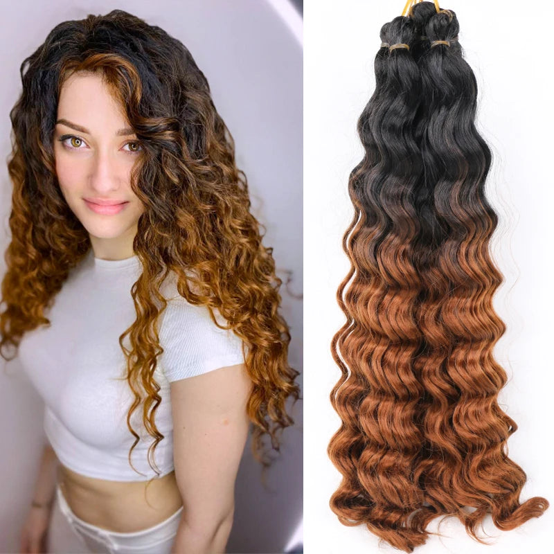 Ombre Deep Water Wave Bulk Crochet Synthetic Hair - Various Colors Available