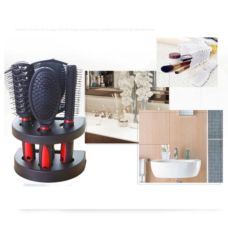 5-Pack Comb Brush Set with Mirror Hair Brush Holder Professional Massage Comb Cosmetic Hair Styling Tool Set