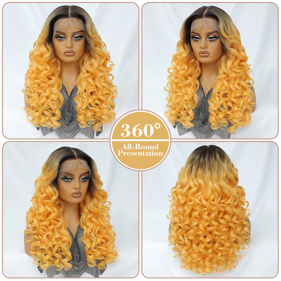 Curly Pre-Plucked Baby Hair Synthetic Lace Front Wigs - Various Colors Available