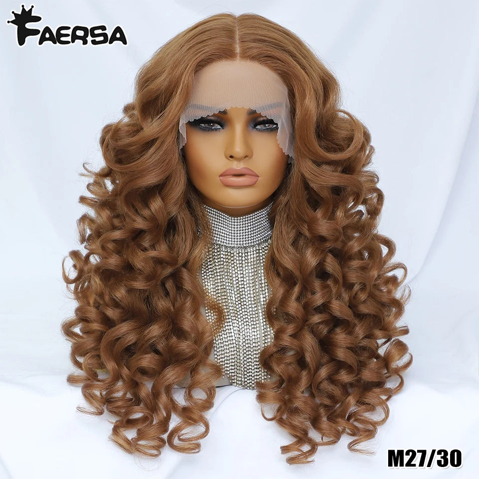 Black Brown Curly Synthetic Lace Front Wigs - Various Colors Available
