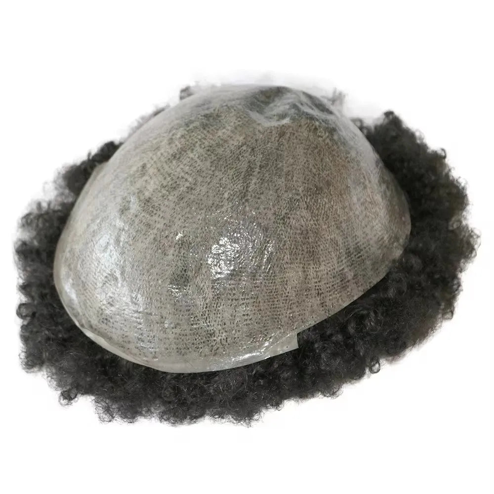 10mm 360 Wave #1B65 Gray Human Hair Prosthesis Capillary Afro Black Men Durable Toupee Full Skin Base Hairpieces Male Wig Units