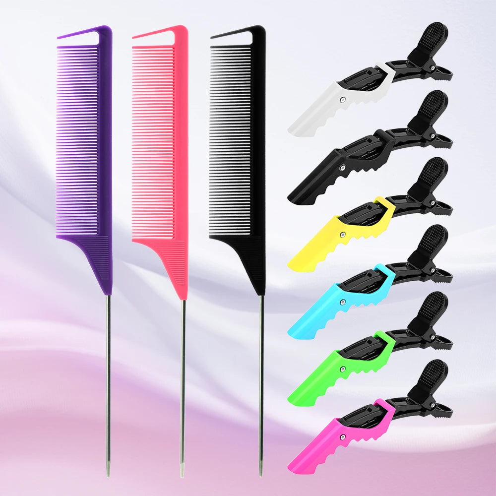 Pro Pointed Tail Hair Styling Anti-static Comb Hair Brush Steel Needle Pin Rat Tail Combs Sets