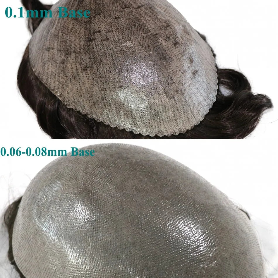 Natural Hairline Hair Replacement System(Toupee) V-loop 0.06-0.08mm PU Base Straight/Wavy - Colors 4, 5 , 6 & 60R Available