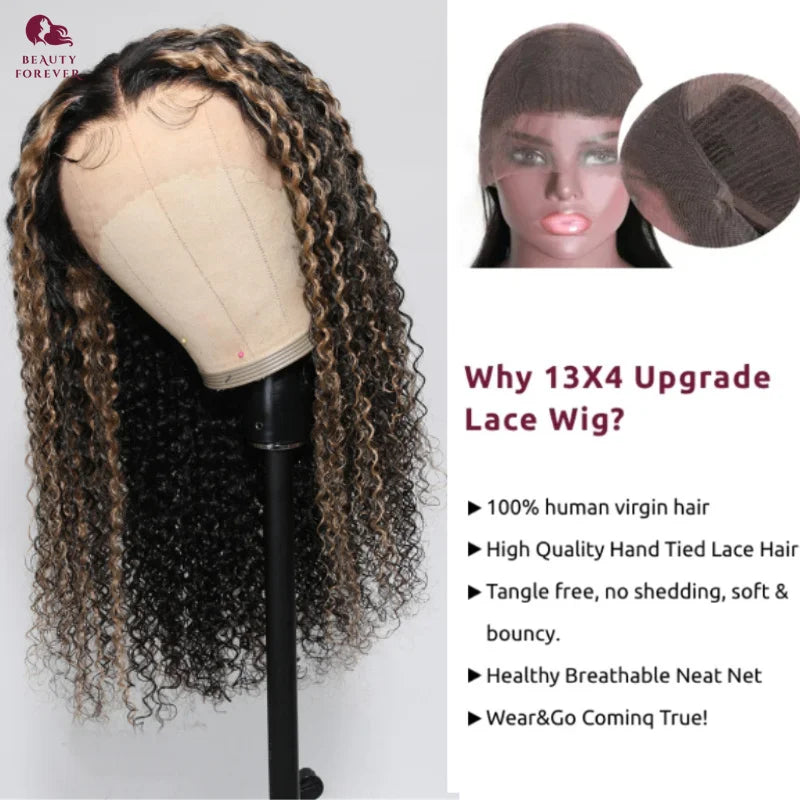 Bye Bye Knots Curly Lace Front Glueless Ready to Wear - Highlights Color Human Hair Wig