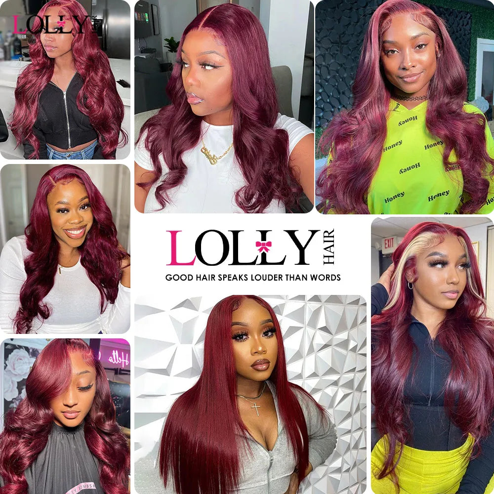 Body Wave Human Hair Bundles With Closure - Burgundy Color in Various Lengths
