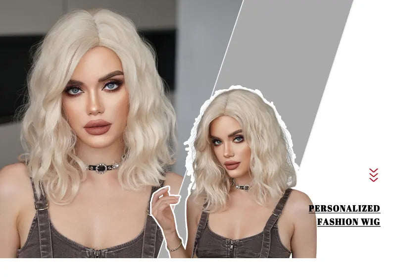 High Density Short Wavy Bob Synthetic Middle Part Wigs - Various Colors Available