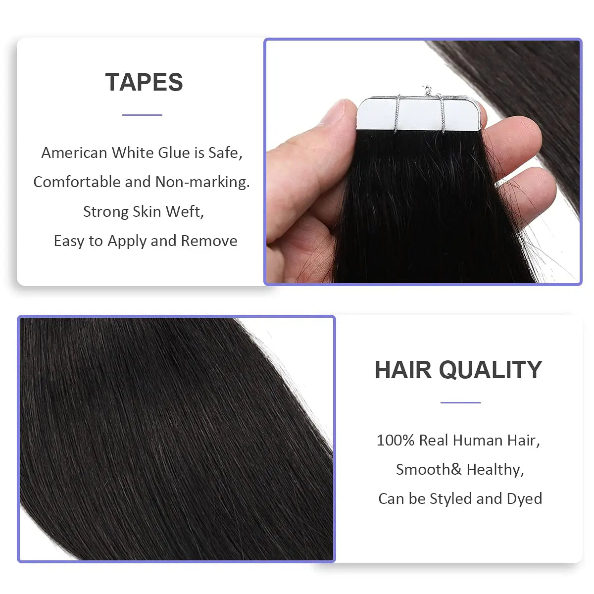 Straight 100% Human Hair Adhesive Tape In Seamless Skin Weft 20/40 Piece Options