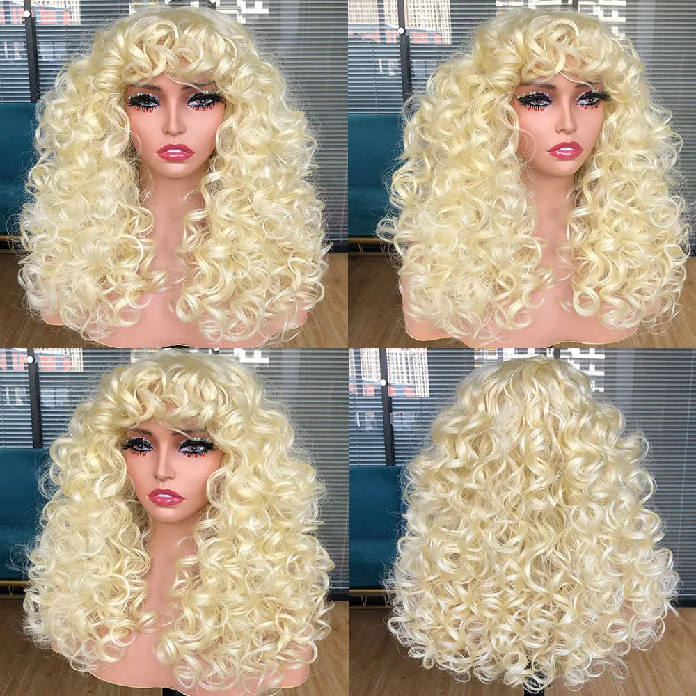 Synthetic Curly Wigs With Bangs - Various Colors Available