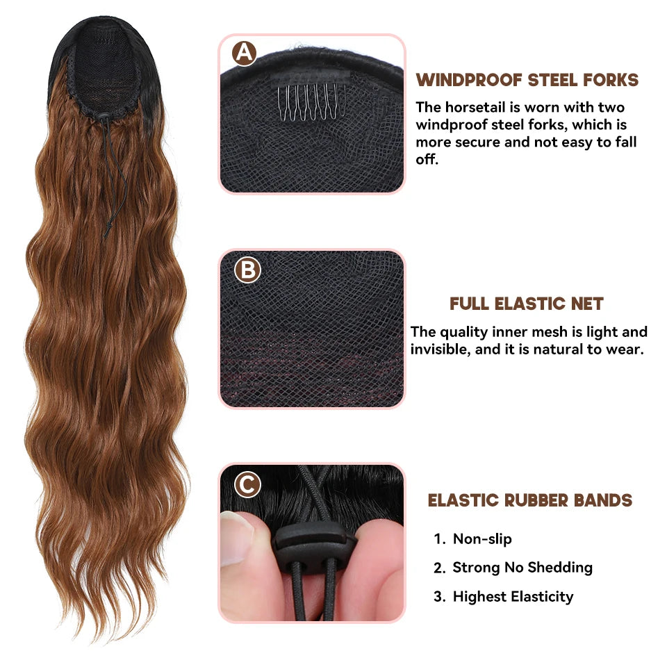 28 Inch Body Wave Drawstring Synthetic Ponytail
