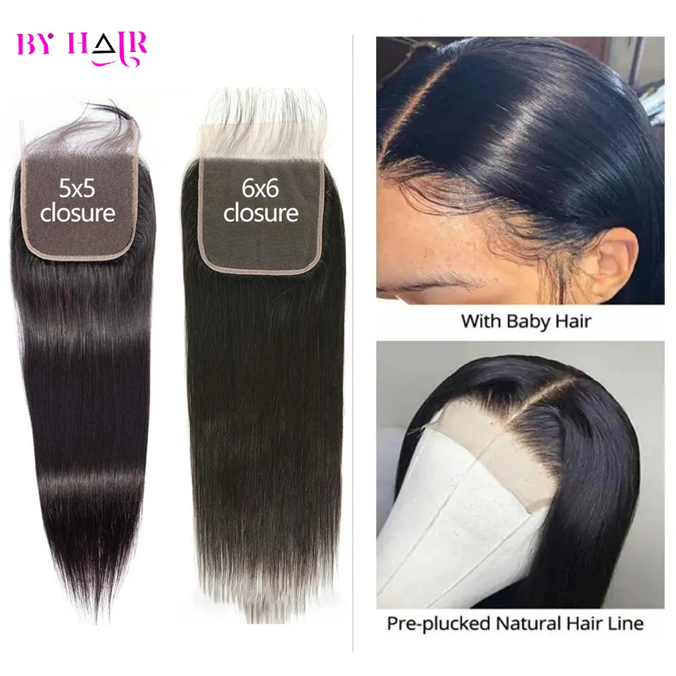 Straight 2x6, 4x4 5x5 6x6 & 13x4 Closure Human Hair Transparent Lace Frontals