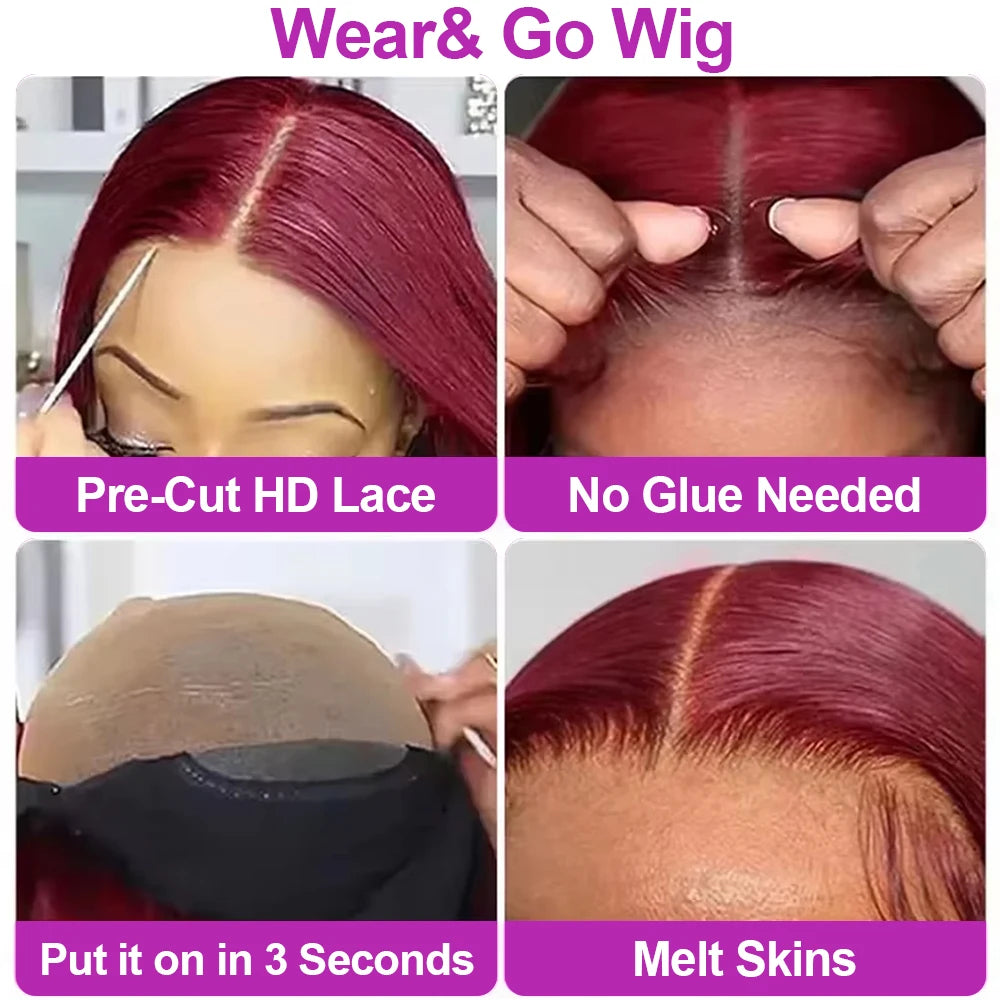 Brazilian Straight Burgundy Short Bob - Glueless Ready to Wear Wig