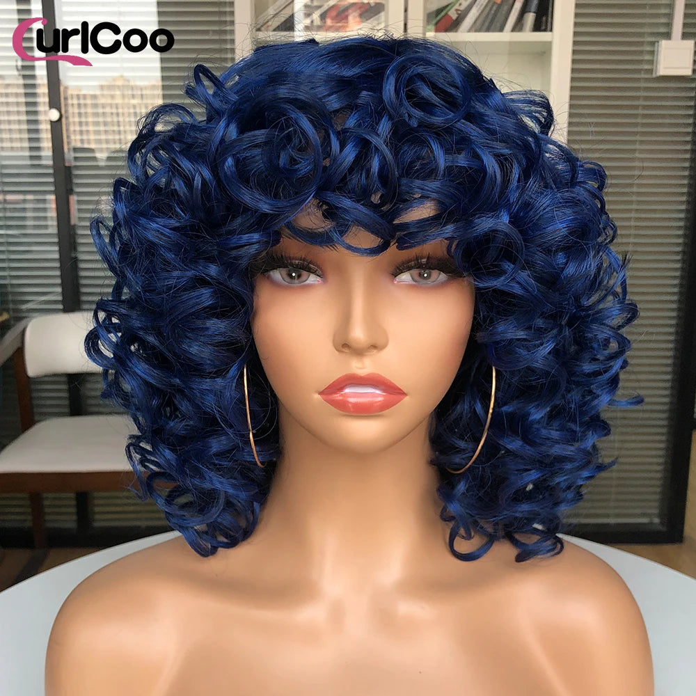 Big Bouncy Fluffy Curly Synthetic Wigs With Bangs - Various Colors Available