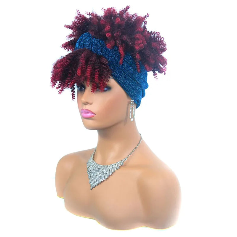 Synthetic Short Kinky Curly Headband Wigs - Various Colors Available
