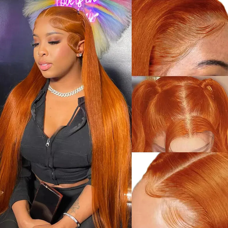 Straight Orange Ginger Pre Plucked Lace Front Human Hair Wigs