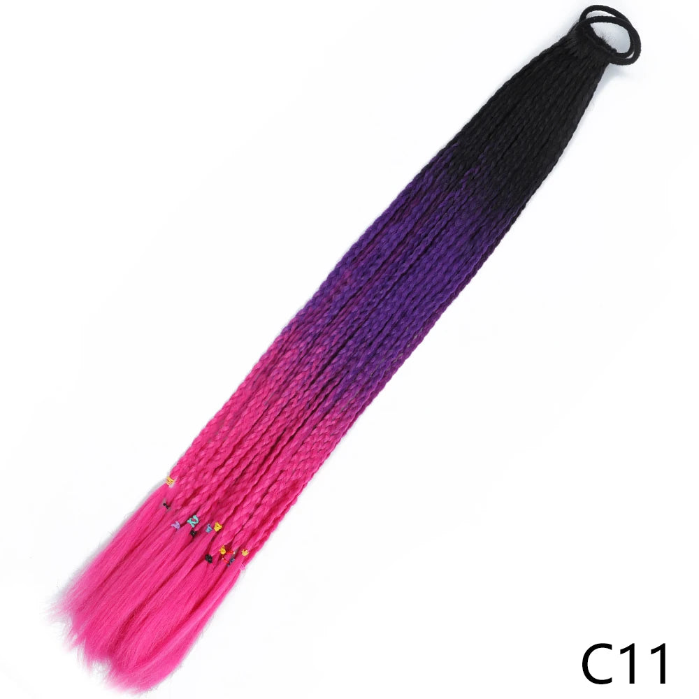 Synthetic Gradient Color Braided Ponytails With Elastic Band