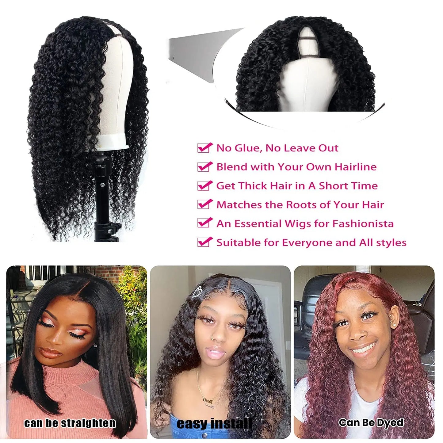 Kinky Curly U & V Part Wig Human Hair