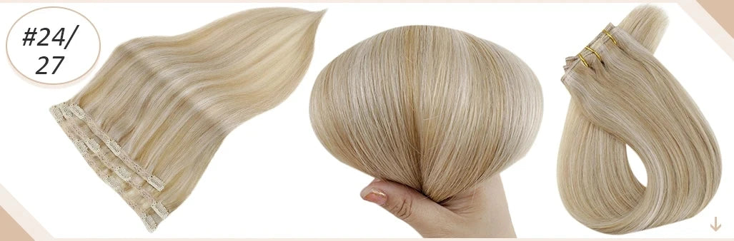 Full Shine Straight Human Hair 3pc Clip in Hair Extensions  - Various Colors Available