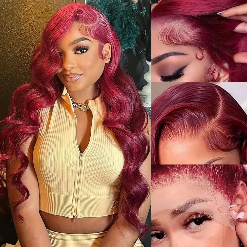 Burgundy Body Wave Human Hair HD Lace Frontal Wig