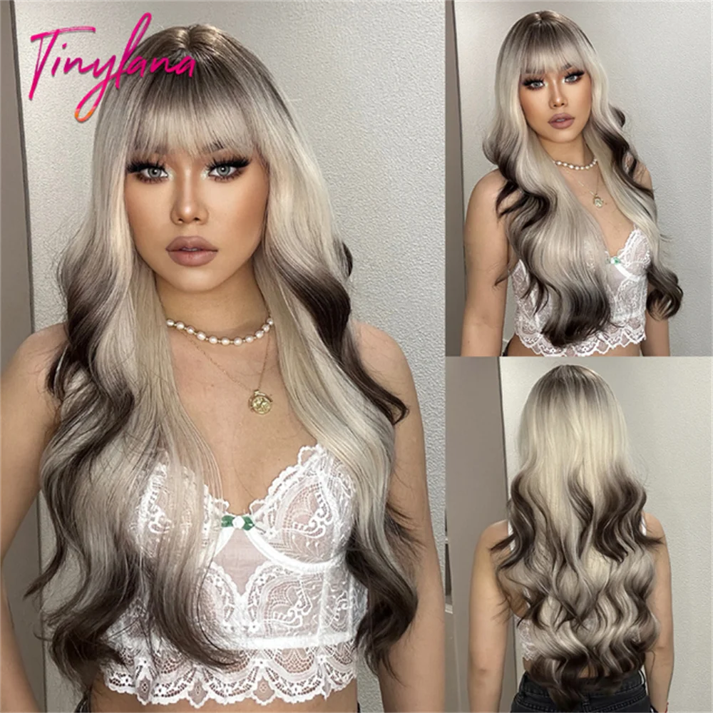 Long Curly Wavy Synthetic Wigs with Bangs