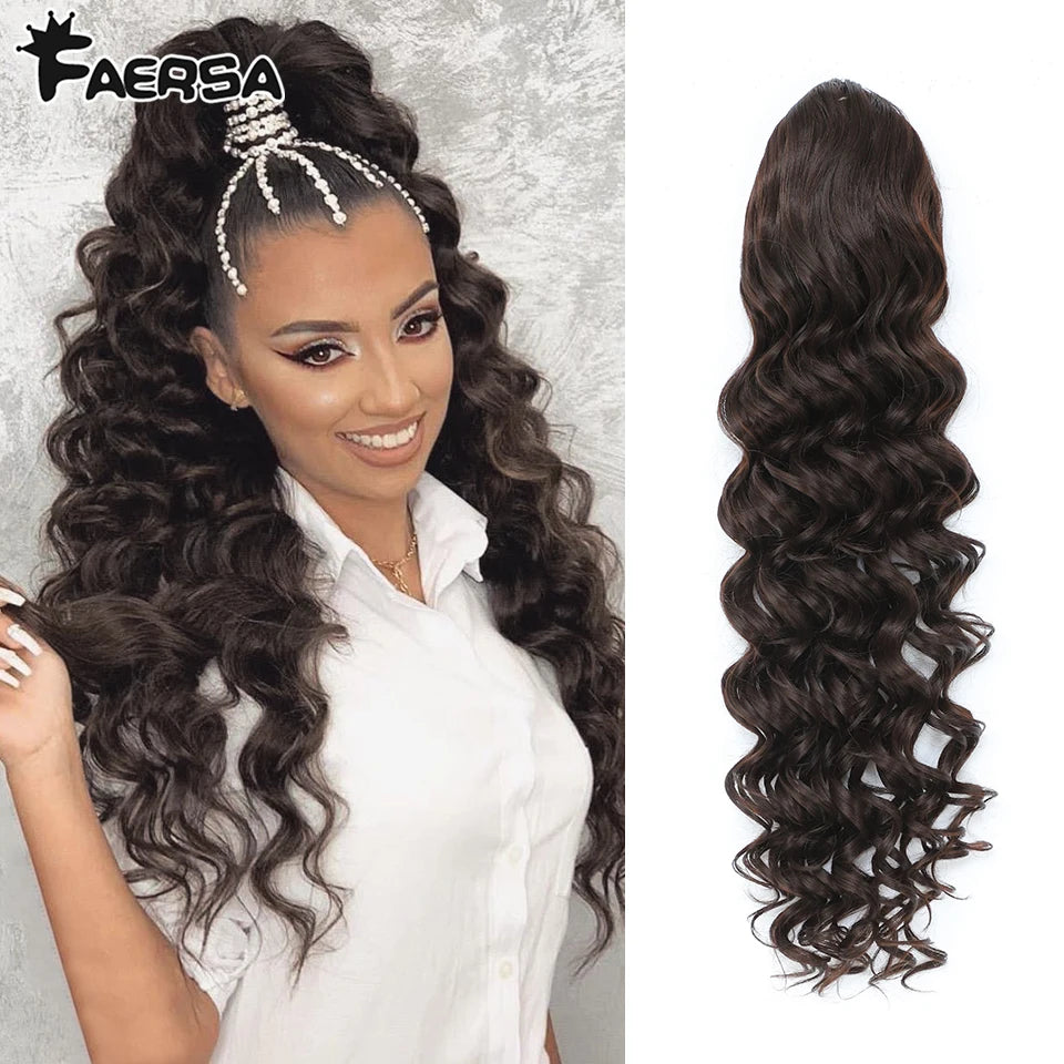 24inch Synthetic Drawstring Curly Ponytail With secure Clip