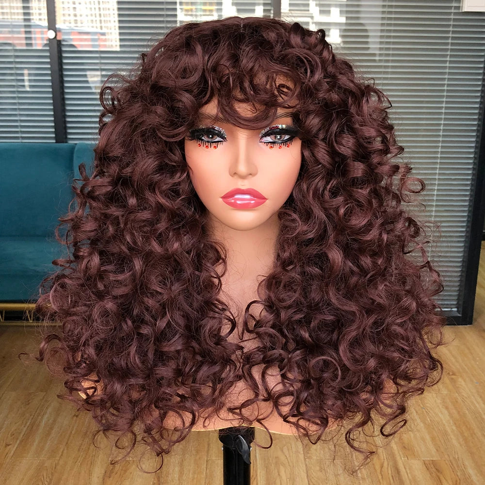 Curly Synthetic Wig with Bangs - Various Color Available