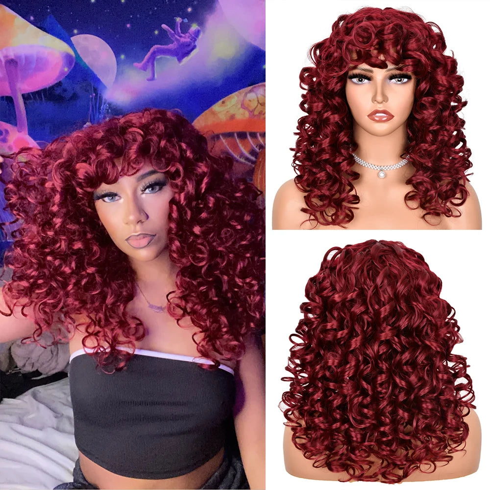 Curly Synthetic Wig with Bangs - Various Color Available