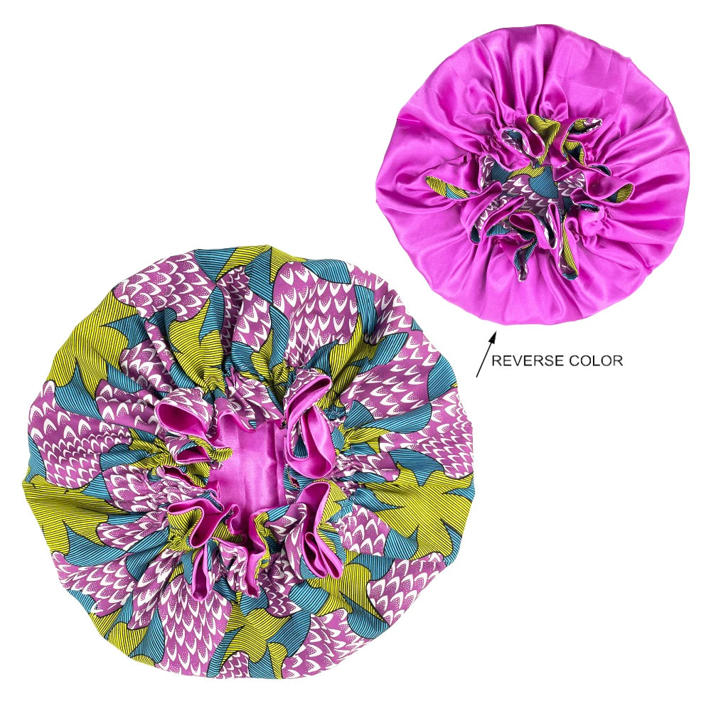 African Pattern Print Satin Bonnets