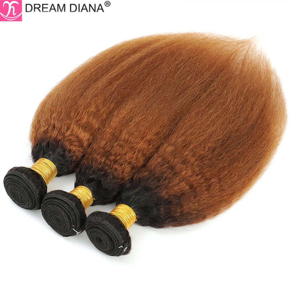 Brazilian Virgin Yaki Kinky Straight Ombre Human Hair Weave Bundles