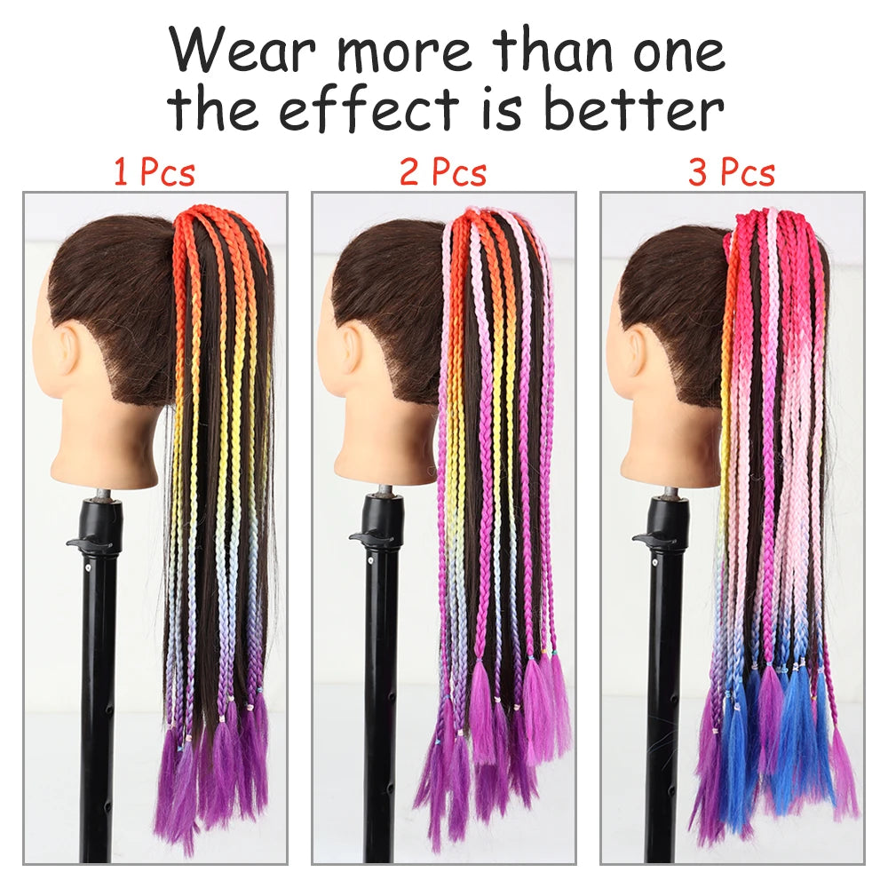 Synthetic Gradient Color Braided Ponytails With Elastic Band