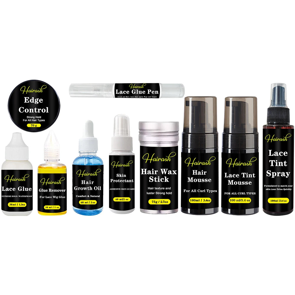 Wig Installation Kit Set includes : Melting Spray, Lace Tint Mousse, Wig Glue Waterproof  & Glue Remover
