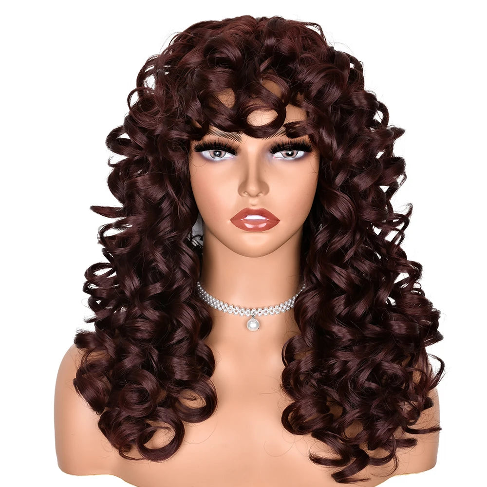 Curly Synthetic Wig with Bangs - Various Color Available
