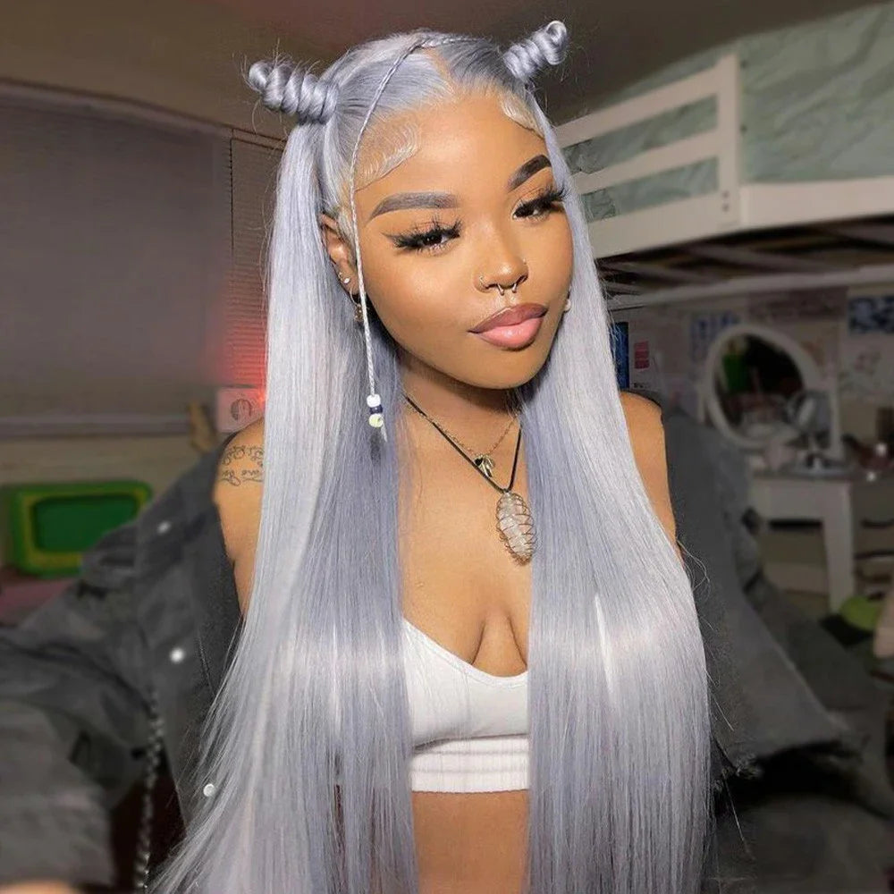 Raw Vietnamese Straight Silver Grey - HD Transparent Lace Frontal Human Hair Wig