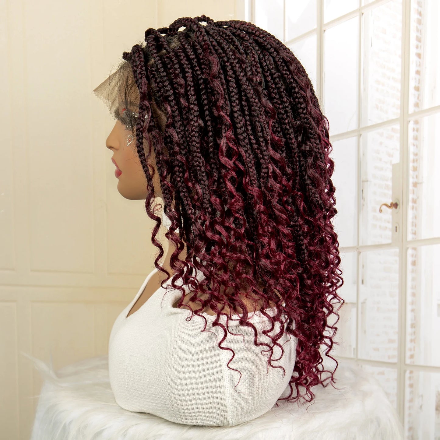 14 Inches Short Box Braided Full Lace Synthetic Boho Wigs  - Various Colors Available
