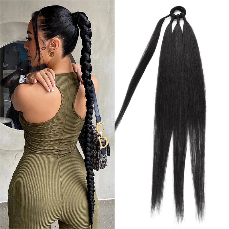26/34inch Synthetic Long Straight Wrap Around Chignon Ponytail With Rubber Band