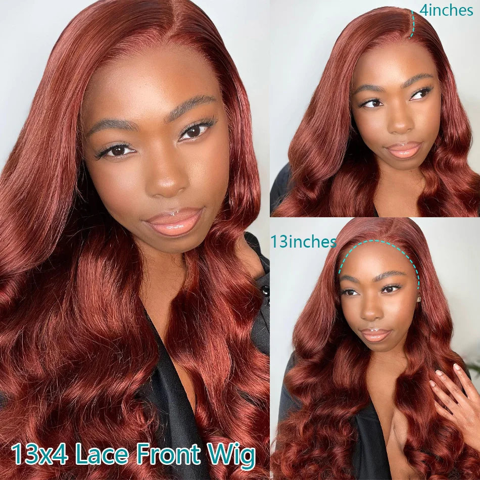 Reddish Brown Body Wave - Pre Plucked HD Lace Frontal Human Hair Wig