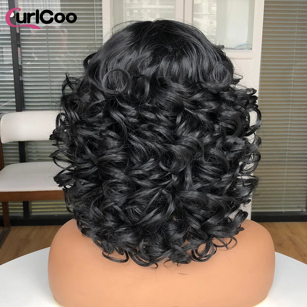 Big Bouncy Fluffy Curly Synthetic Wigs With Bangs - Various Colors Available