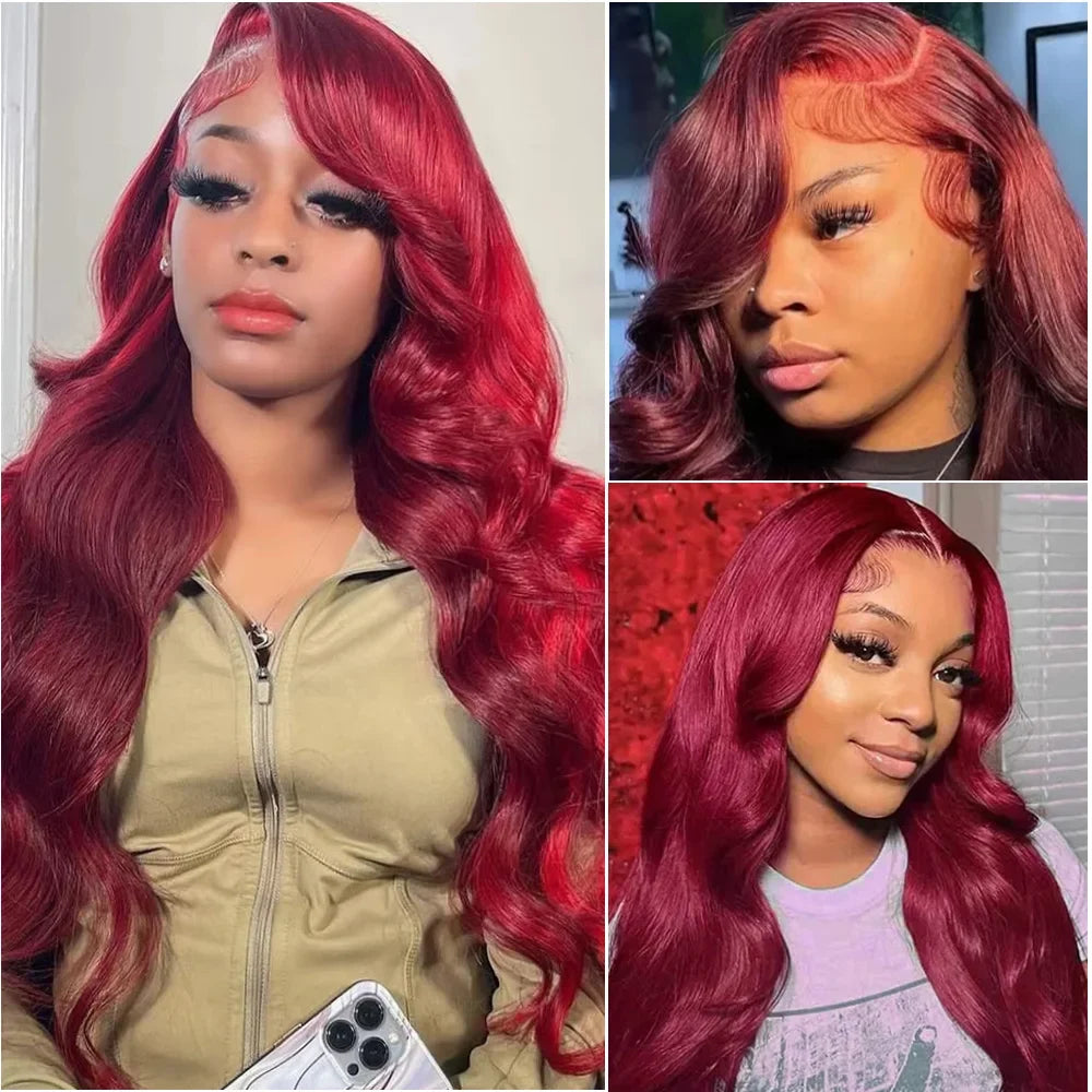 Burgundy Body Wave - HD Transparent Lace Front Human Hair Wig