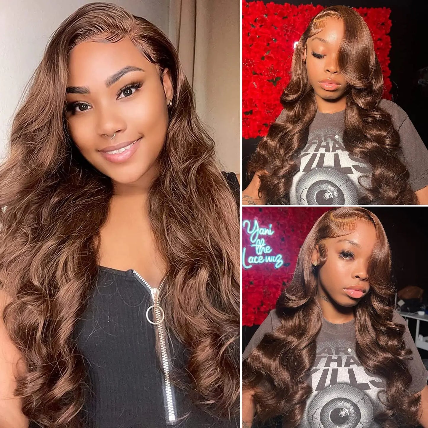 Brazilian Chocolate Brown Body Wave - Gluless HD Preplucked Lace Frontal Human Hair Wig