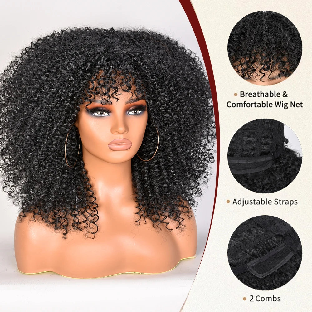 Synthetic Kinky Curly Wigs With Bangs - Various Colors Available
