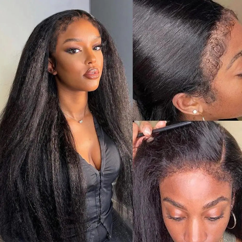 Kinky Straight - Human Hair Pre Plucked Transparent Bleached Frontal Wig