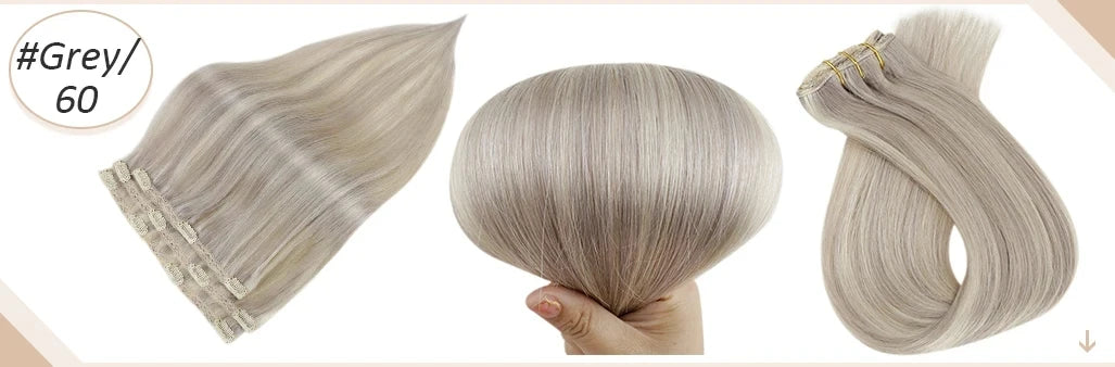 Full Shine Straight Human Hair 3pc Clip in Hair Extensions  - Various Colors Available