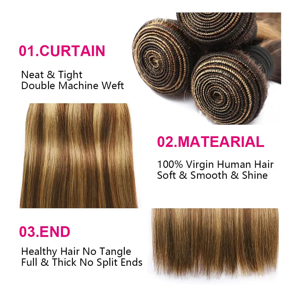 Highlight Straight Human Hair Bundles P4/27 Colored Ombre