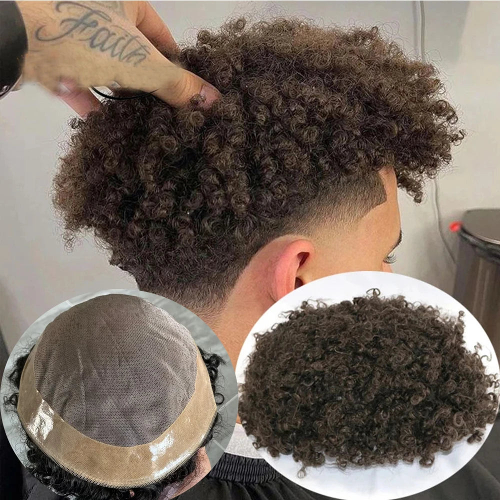 8mm Kinky Curly Mono Lace with PU 100% Human Hair Unit
