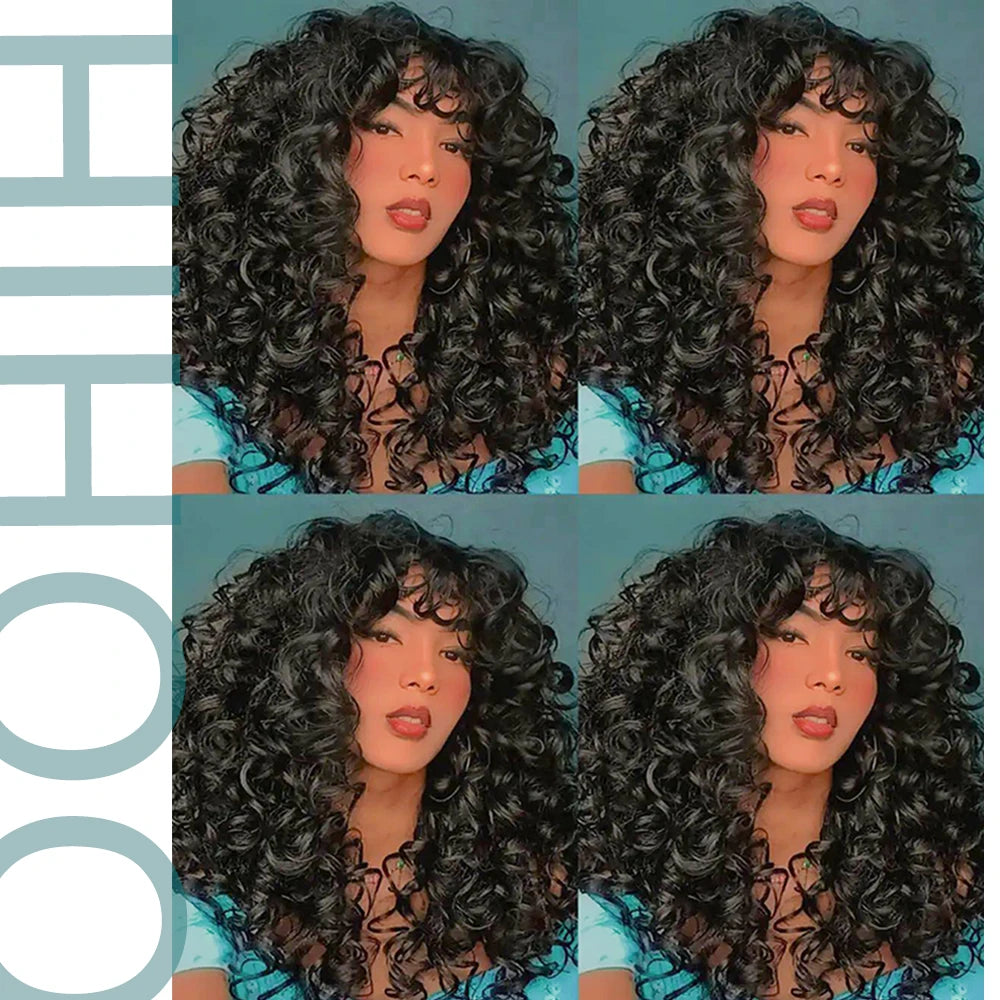Synthetic Curly Wigs With Bangs - Various Colors Available