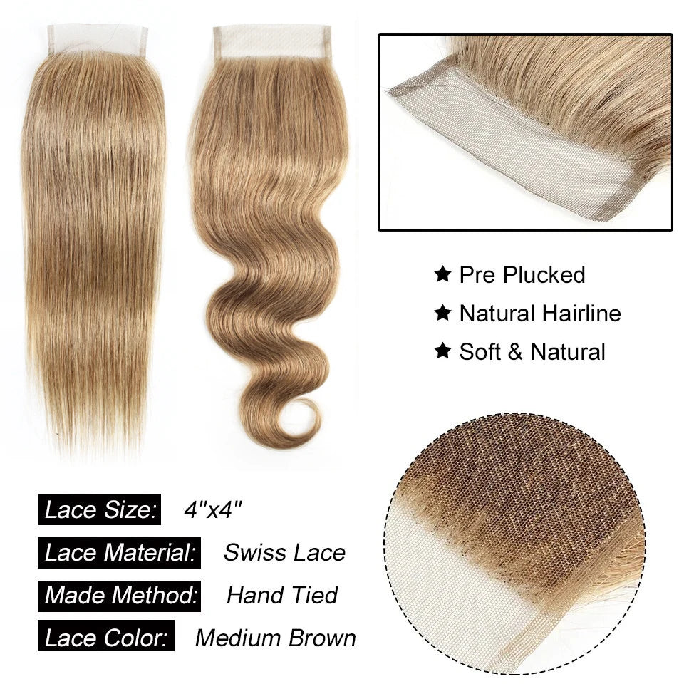 Remy Hair Pre Plucked Swiss Lace 4X4 Lace Straight Transparent Closure