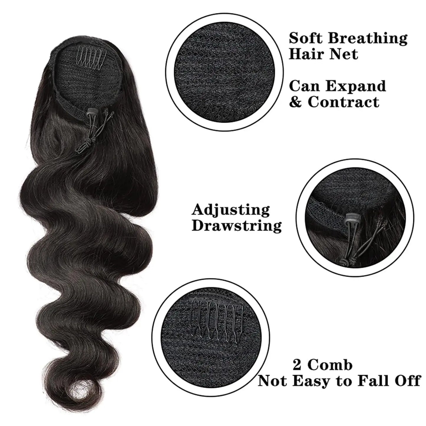 Body Wave Human Hair Drawstring Ponytail - Natural Color