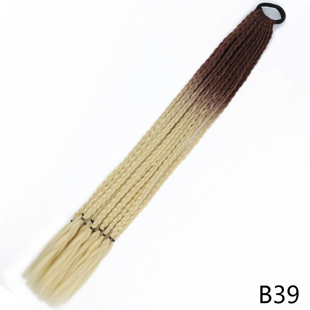 Synthetic Gradient Color Braided Ponytails With Elastic Band