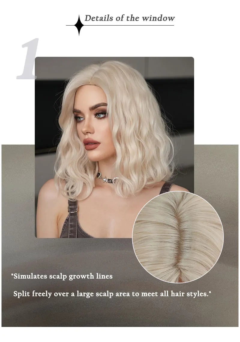 High Density Short Wavy Bob Synthetic Middle Part Wigs - Various Colors Available