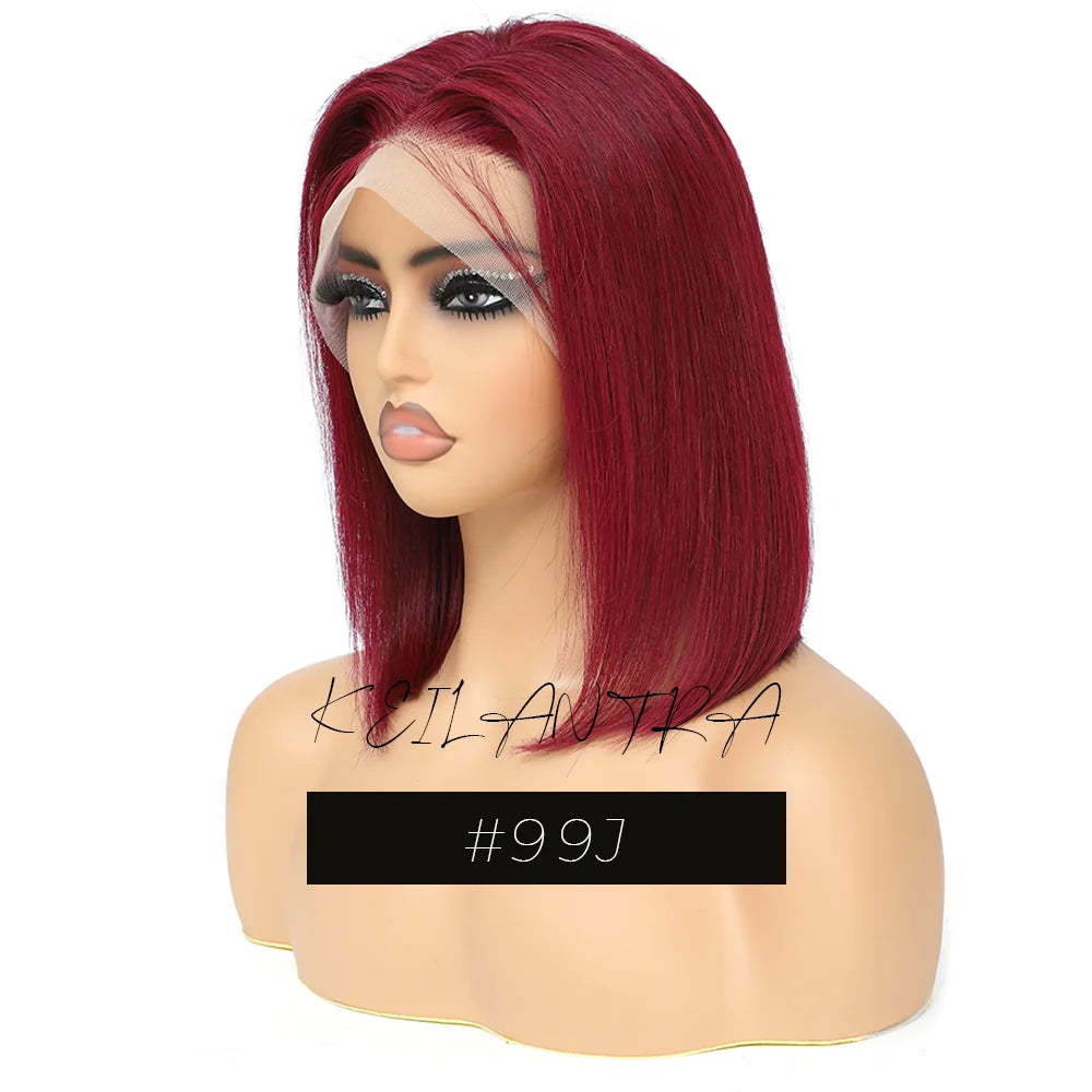 Rose Pink Short Straight Bob Pre Plucked HD Transparent Lace Front Human Hair Wig